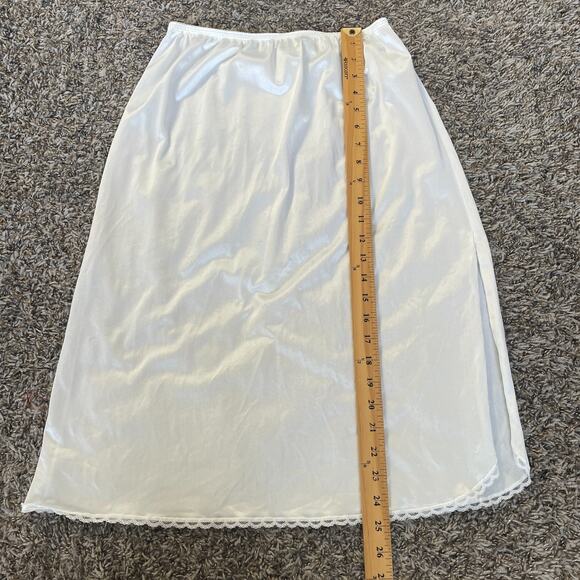 Vintage Half Slip Skirt Size Large White Ivory Solid Satin Nylon Side Slit - Picture 14 of 15